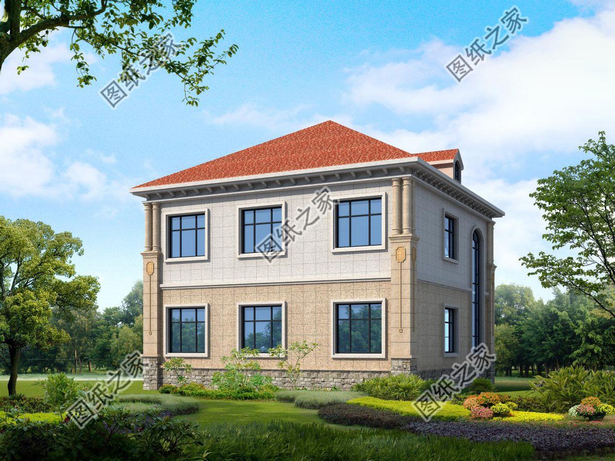 二層歐式別墅，戶型方正，外觀沉穩(wěn)大氣，符合大眾審美