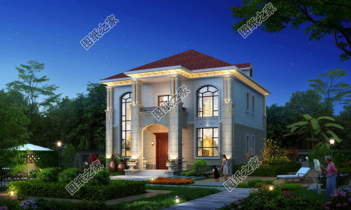 二層歐式別墅，戶型方正，外觀沉穩(wěn)大氣，符合大眾審美