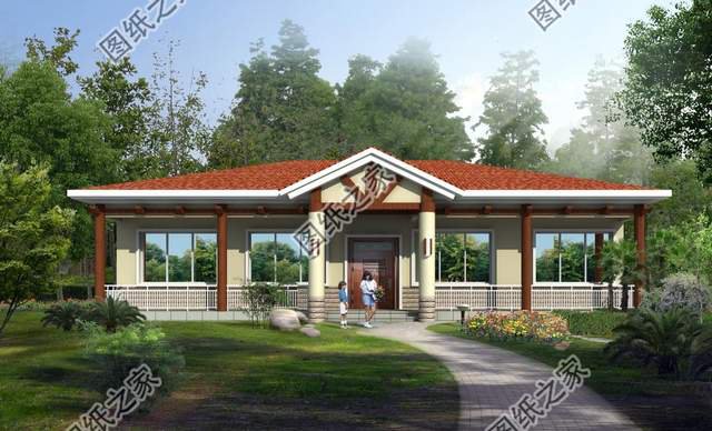 鄉(xiāng)村一層大平層，對稱設(shè)計(jì)，外觀充滿古典美怡然自得