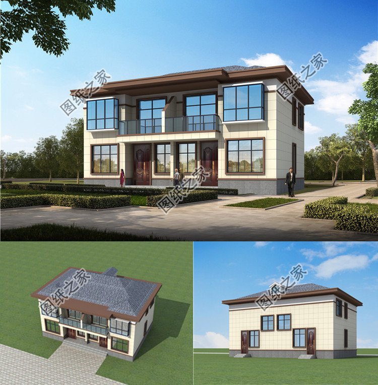 小型兩層雙拼別墅，單戶面積約80平，宅基地小也可以建雙拼