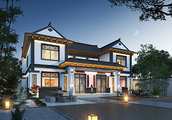 中式兄弟雙拼別墅設(shè)計(jì)圖紙，類似合院造型，美爆了