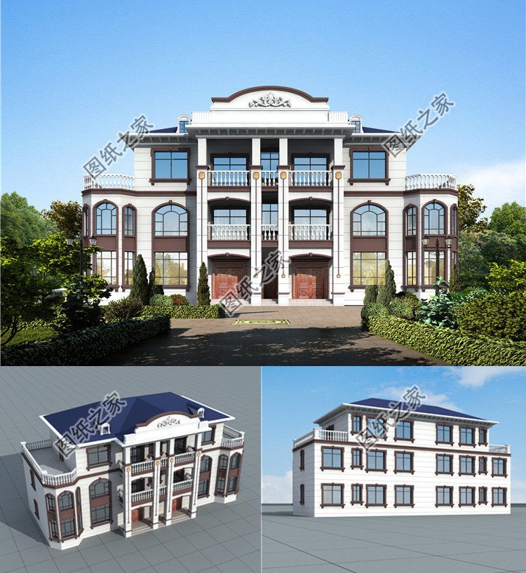 農(nóng)村歐式雙拼三層別墅設(shè)計(jì)圖效果圖