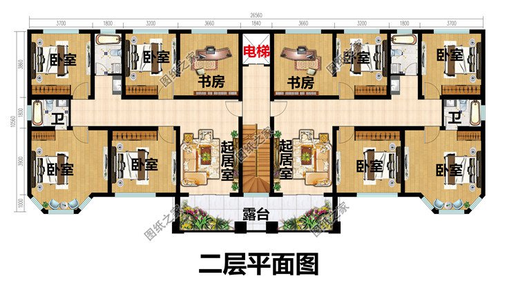 農(nóng)村歐式雙拼三層別墅設(shè)計(jì)圖二層平面圖