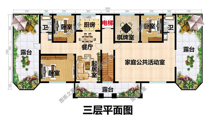 農(nóng)村歐式雙拼三層別墅設(shè)計(jì)圖三層平面圖