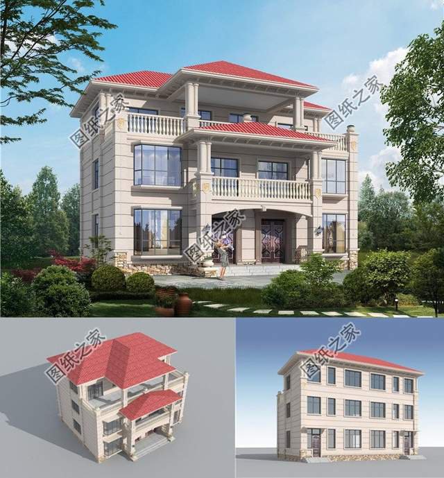 兄弟二層雙拼別墅設(shè)計圖，大家似園圃，花團錦簇