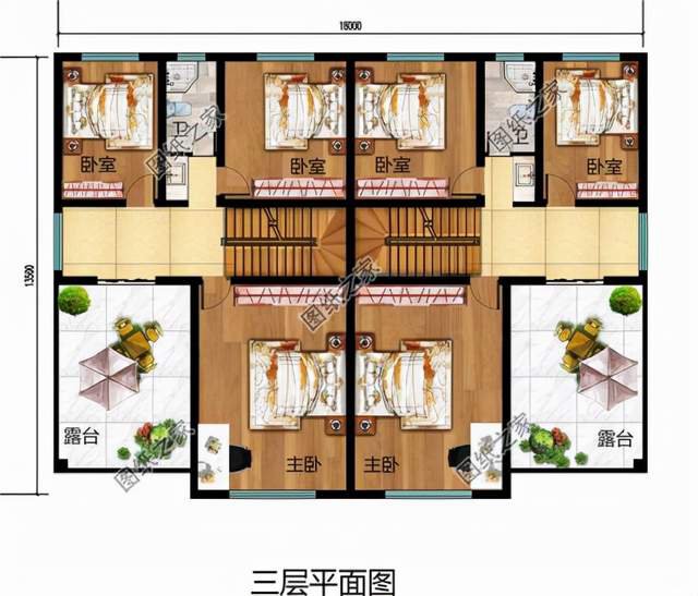 兄弟二層雙拼別墅設(shè)計圖，大家似園圃，花團錦簇