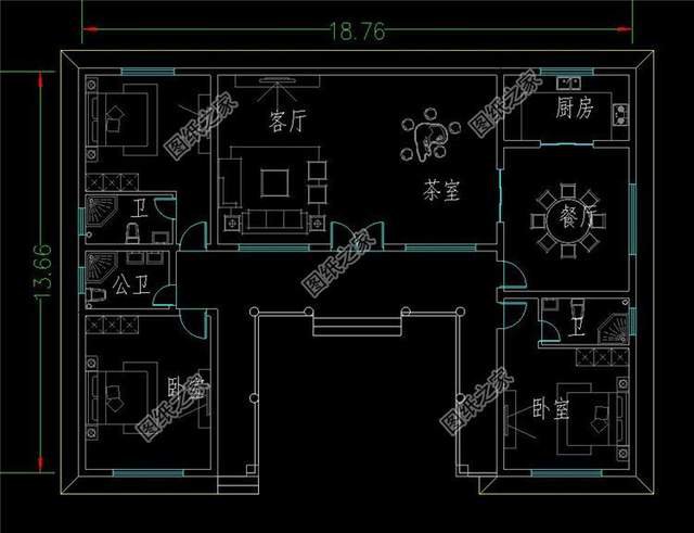 一層合院設(shè)計圖，充滿中式氣息，穿越千年的設(shè)計理念