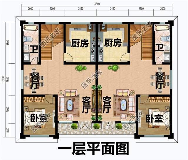 雙拼兄弟別墅設(shè)計(jì)圖，家里兩兄弟感情好，蓋雙拼最合適