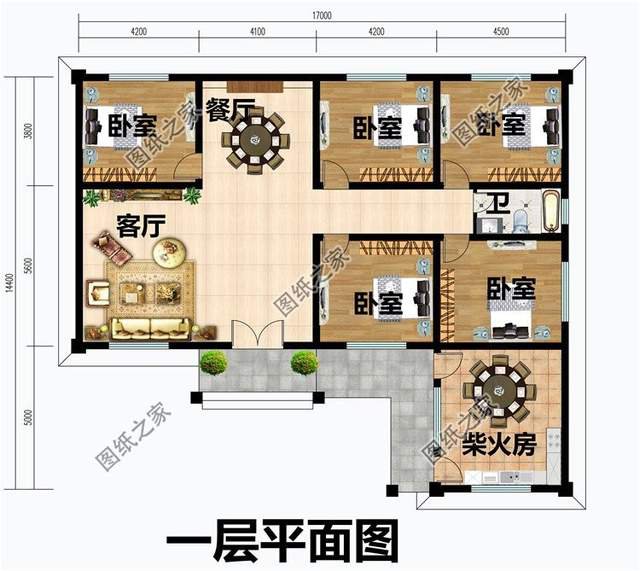 鄉(xiāng)村別墅一層設(shè)計(jì)圖紙，回老家蓋如此舒適比高層更實(shí)用