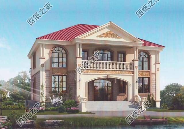 二層大面寬別墅圖紙，外觀氣勢(shì)有力，內(nèi)部布置實(shí)用