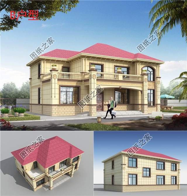 二層大面寬別墅圖紙，外觀氣勢(shì)有力，內(nèi)部布置實(shí)用