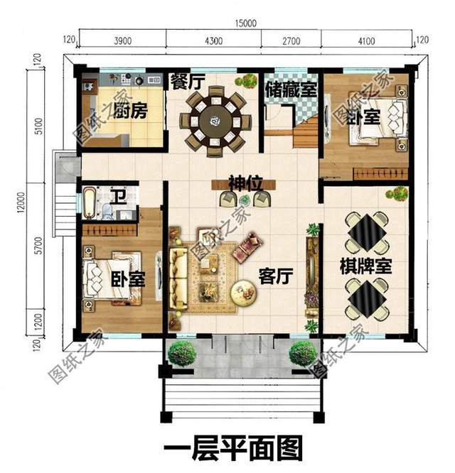 二層大面寬別墅圖紙，外觀氣勢(shì)有力，內(nèi)部布置實(shí)用