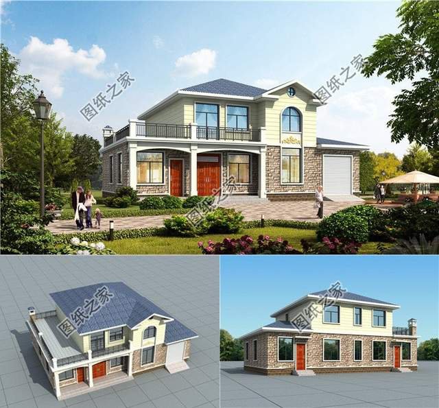 鄉(xiāng)村二層小洋樓設(shè)計，造型方正，層次多變，外觀豪華大氣