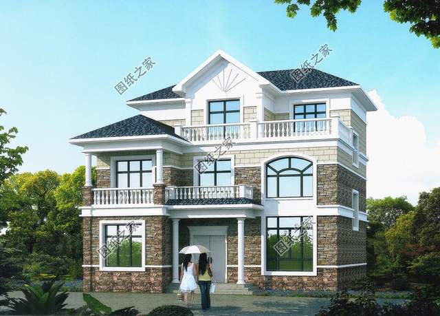 鄉(xiāng)村二層小洋樓設(shè)計，造型方正，層次多變，外觀豪華大氣