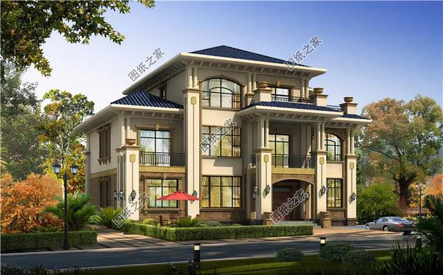 三層樓帶落地窗效果圖，融入現(xiàn)代建筑特征，成為新時期居住好房