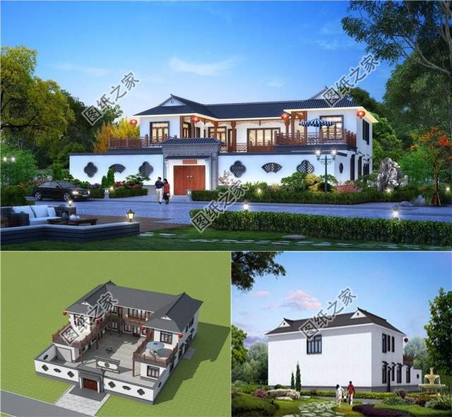 現(xiàn)代四合院別墅，住宅白墻黛瓦，淡雅寧靜