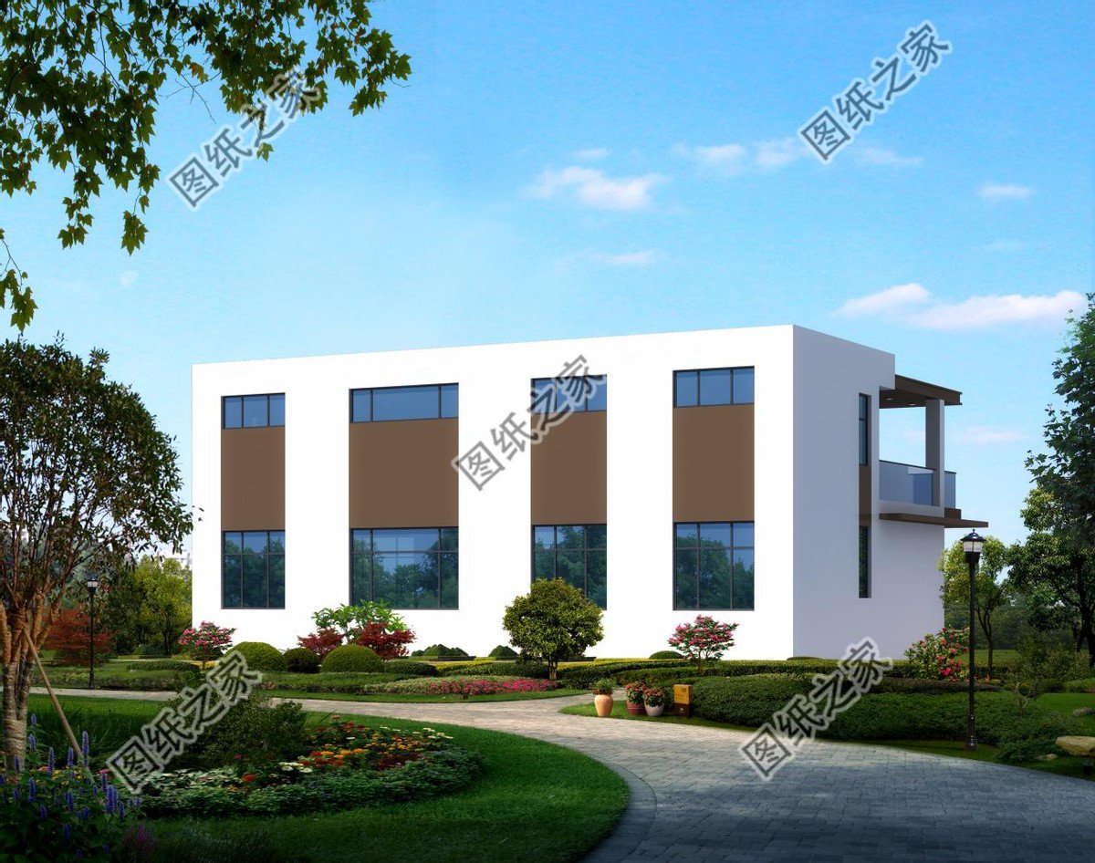 二層現(xiàn)代平屋頂別墅設(shè)計(jì)，大面積的露臺(tái)，居住會(huì)更舒適一些