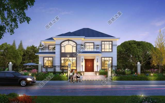 二層歐式農(nóng)村自建房設(shè)計，外觀造型唯美浪漫，白墻磚增添溫馨感