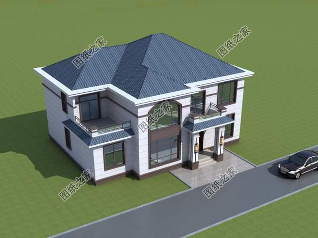 二層歐式農(nóng)村自建房設(shè)計，外觀造型唯美浪漫，白墻磚增添溫馨感