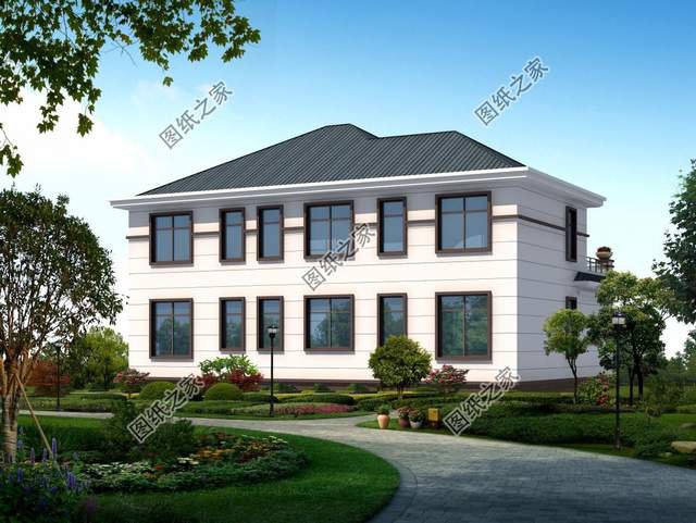 二層歐式農(nóng)村自建房設(shè)計，外觀造型唯美浪漫，白墻磚增添溫馨感