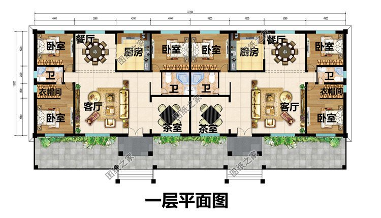一層雙拼自建別墅設(shè)計(jì)圖