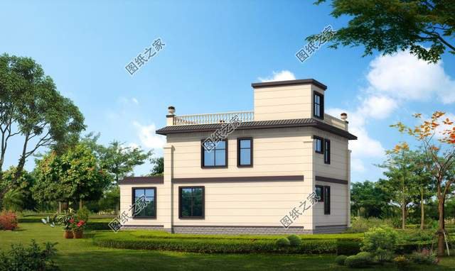 二層平屋頂別墅設(shè)計，屋頂花園非常寬敞，在這里休息肯定十分舒適