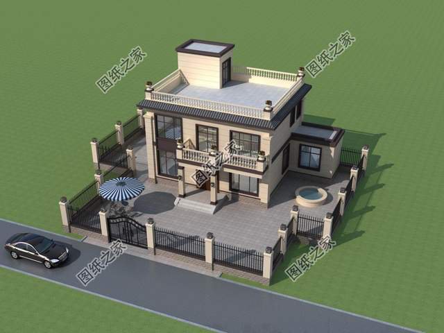 二層平屋頂別墅設(shè)計，屋頂花園非常寬敞，在這里休息肯定十分舒適