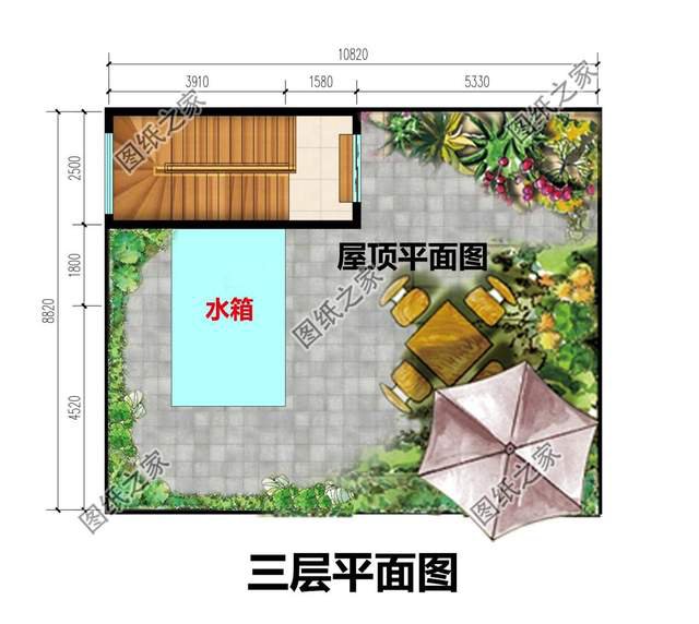 二層平屋頂別墅設(shè)計，屋頂花園非常寬敞，在這里休息肯定十分舒適