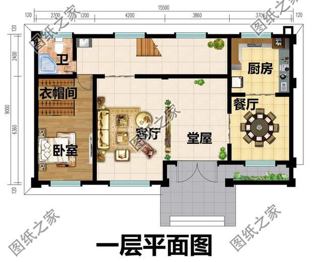 二層帶堂屋別墅設計圖，擺脫平凡無聊的生活，向往簡單自然的空間