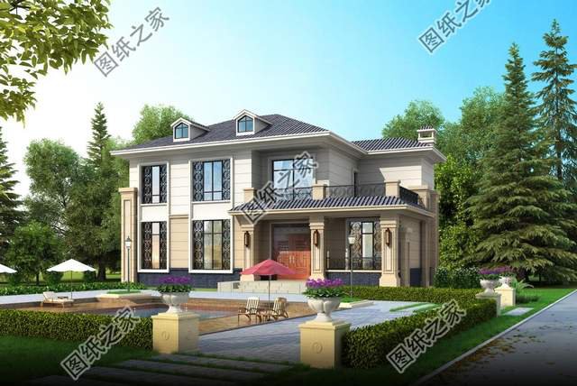 二層帶堂屋別墅設計圖，擺脫平凡無聊的生活，向往簡單自然的空間