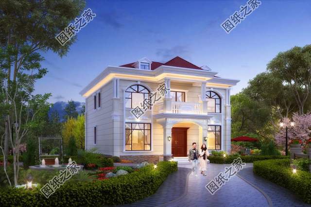 農(nóng)村歐式雙層自建房，帶有傳統(tǒng)歐式元素，適合喜愛歐式建筑的自建