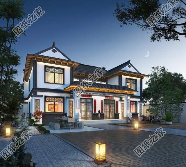 雙拼四合院別墅設(shè)計圖，外觀造型古典大氣，內(nèi)部更顯格調(diào)檔次