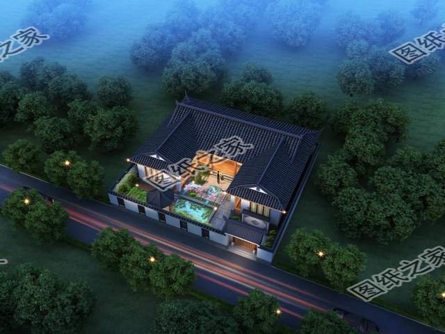 一層三合院別墅設(shè)計(jì)，清雅古韻，色調(diào)沉穩(wěn)靜默