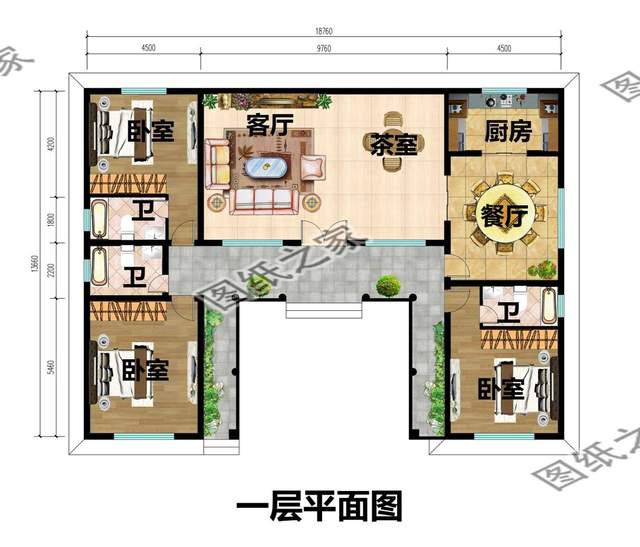 一層三合院別墅設(shè)計(jì)，清雅古韻，色調(diào)沉穩(wěn)靜默