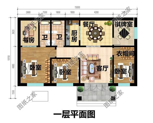 一層農(nóng)村自建房設(shè)計(jì)，背面不開窗，內(nèi)部布局緊湊而實(shí)用