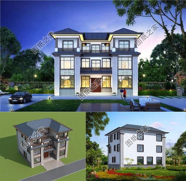 新中式三層別墅設(shè)計(jì)，對(duì)稱之美溢于言表，內(nèi)斂樸素