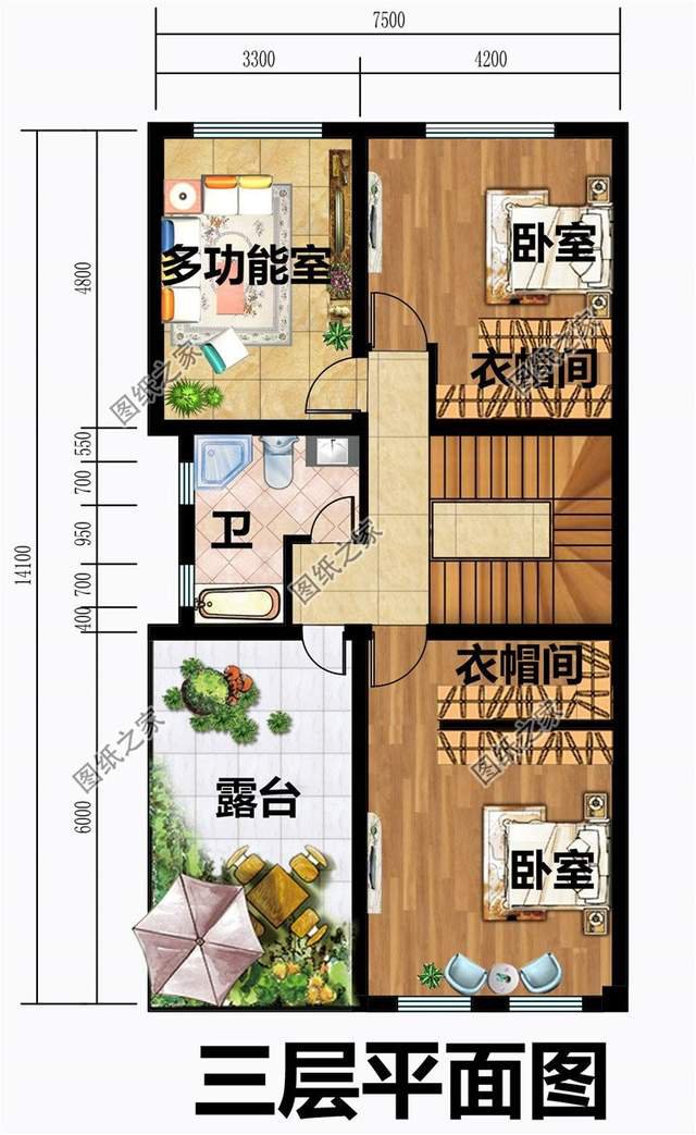 小面積三層別墅帶車庫，開間8米能帶車庫，功能齊全不像小戶型