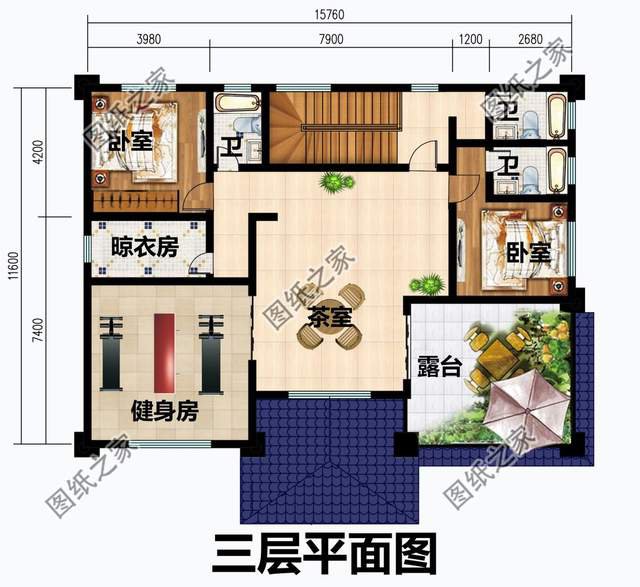 農(nóng)村三層歐式別墅，白色墻體與藍(lán)灰色坡屋頂搭配和諧，增添浪漫感