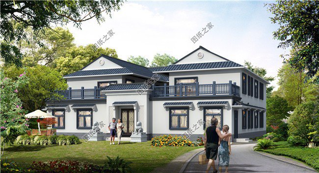 合院雙拼別墅案例效果圖，符合農(nóng)村人建房審美，實(shí)用性也不錯(cuò)