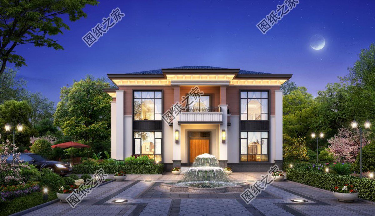 新中式對(duì)稱別墅，給人沉穩(wěn)踏實(shí)的感覺(jué)，舒適感上升