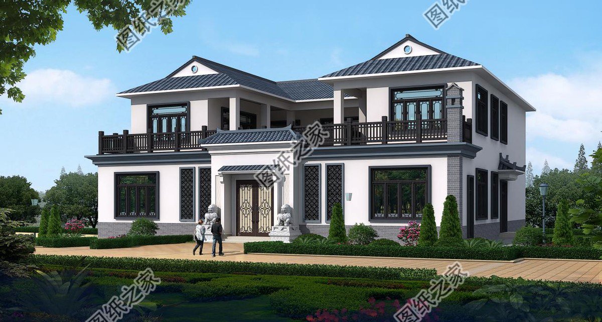 新中式庭院住宅設(shè)計，色彩搭配簡潔樸素，中式特色融合很好