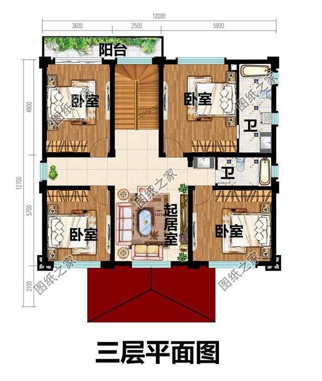 12x12.7米鄉(xiāng)村四層美宅設(shè)計(jì)，農(nóng)村大家庭建房首選