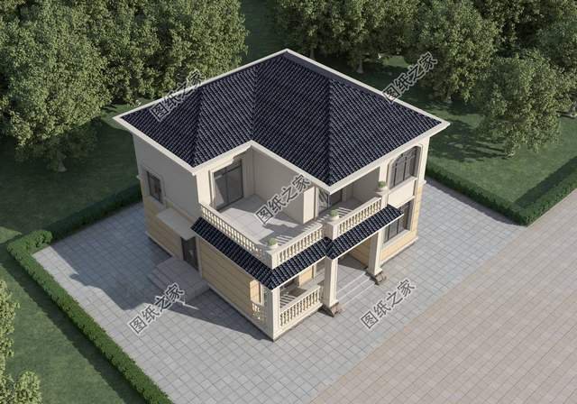 簡約二層別墅，占地不到百平，外觀簡潔適合小戶型建造