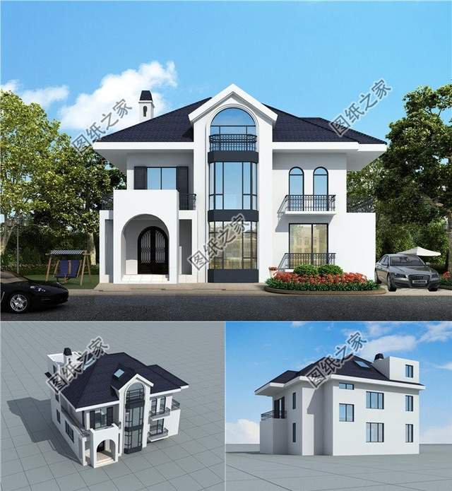 帶落地窗的農(nóng)村別墅，符合現(xiàn)代人的建筑理念和對(duì)建筑美觀性的要求