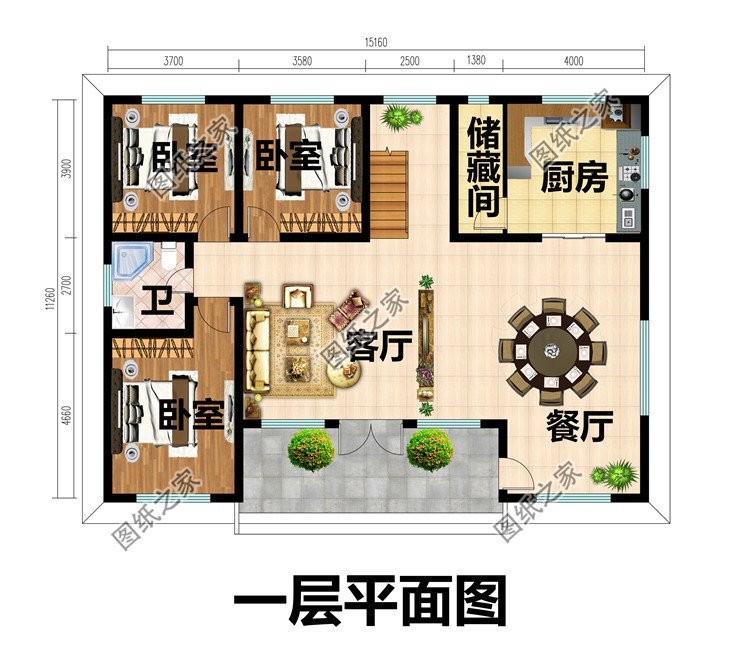 一層帶閣樓別墅設(shè)計圖一層平面圖