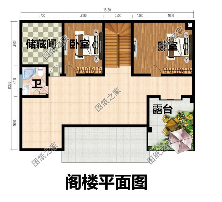 一層帶閣樓別墅設(shè)計圖二層平面圖