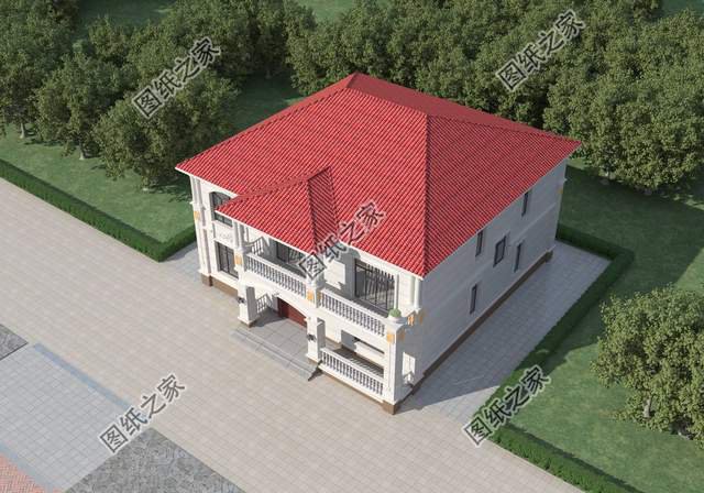 鄉(xiāng)村二層別墅設(shè)計(jì)，造型錯(cuò)落有致，美觀大氣