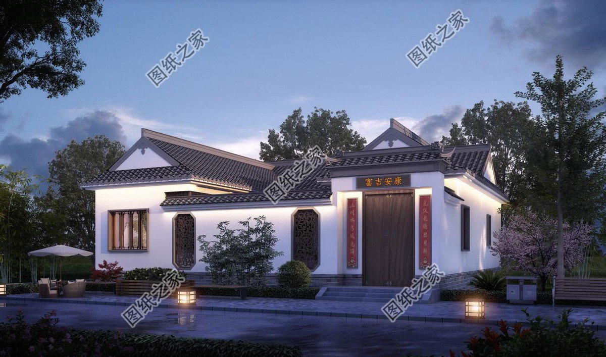 一層合院農(nóng)村別墅設(shè)計，一家人住在一起，非常有氣氛