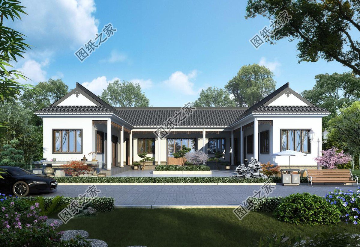 一層合院農(nóng)村別墅設(shè)計，一家人住在一起，非常有氣氛