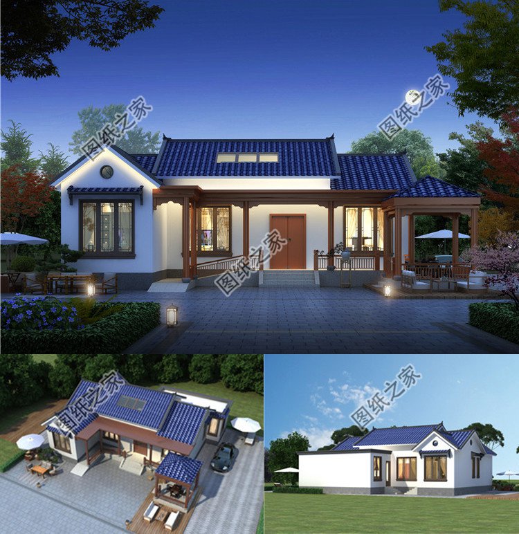 一層中式養(yǎng)老別墅設(shè)計(jì)圖效果圖